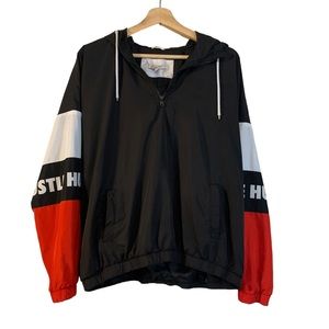 Orange Kiss Hustle Hooded Quarter Zip Windbreaker with Pockets Womens Si…